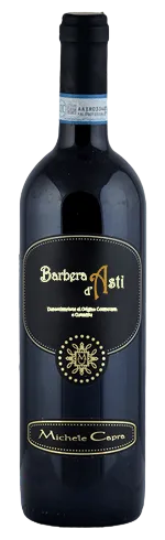 Bottiglia di Barbera d'Asti DOCG dell'azienda vitivinicola Michele Capra.